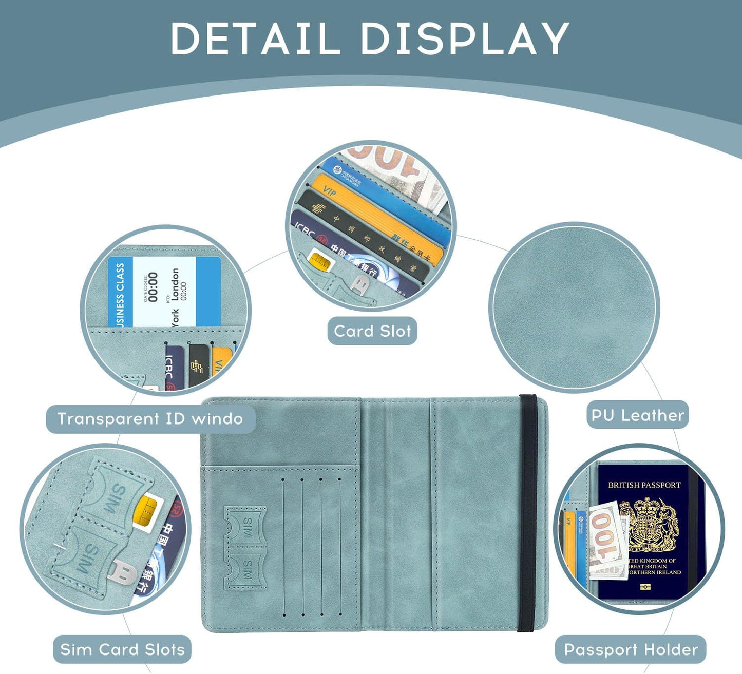 ILIYAH-Passport Cover-Passport Holder Travel Wallet-RFID Blocking Passport Case Travel Accessories Card Holder Wallet Unisex Travel Gifts(Blue)