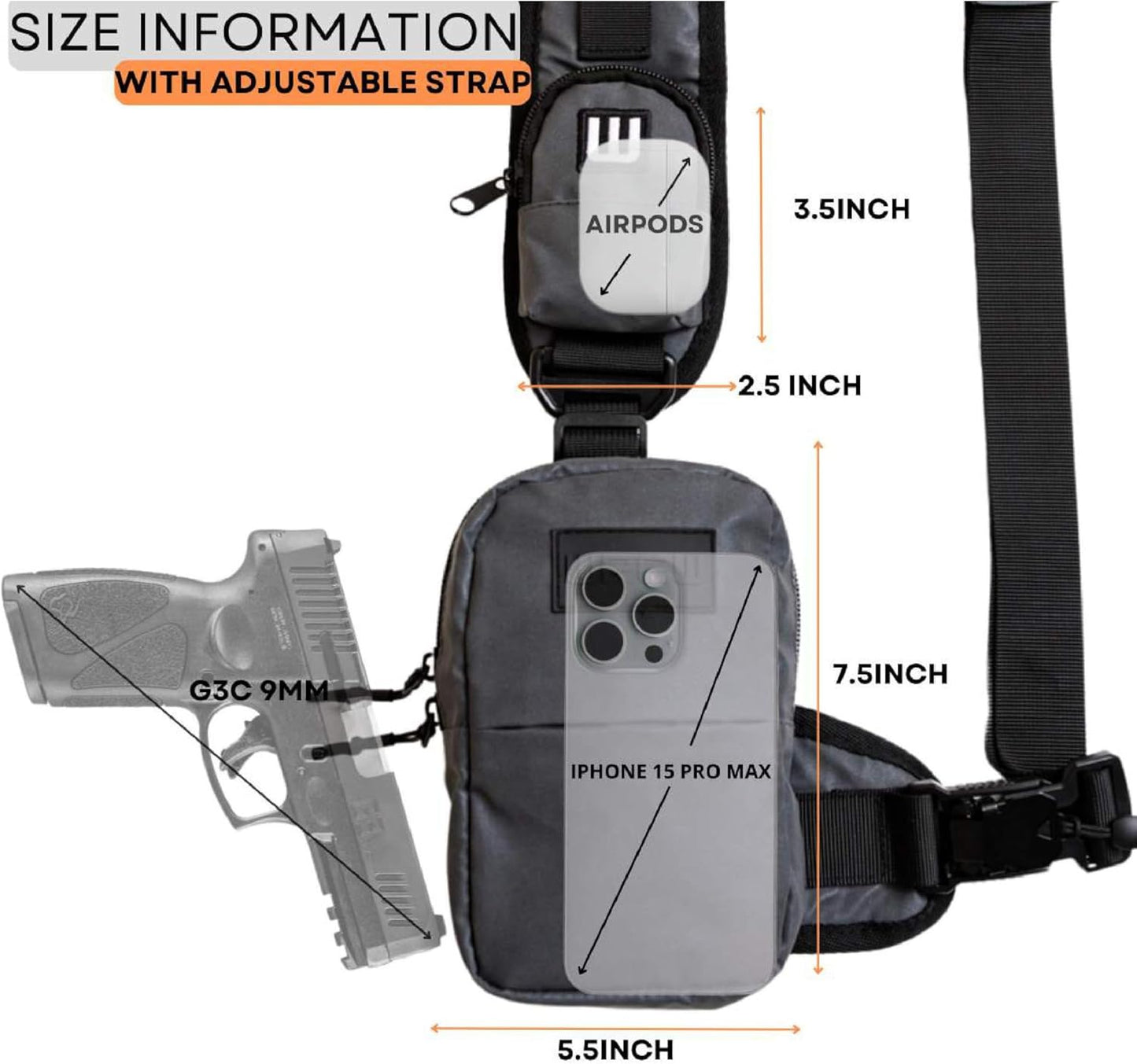 Mini Sling Bag for Men-Crossbody Bag with Shoulder Straps for Women-Multipurpose Keyholder Travel Backpack for Hiking (Grey)