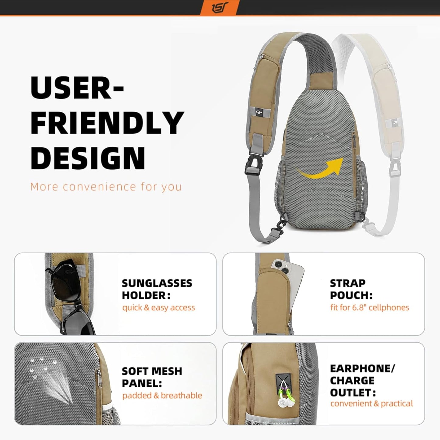 SKYSPER Sling Bag RFID Crossbody Sling Backpack Cross Body Shoulder Bag Travel Hiking Daypack for