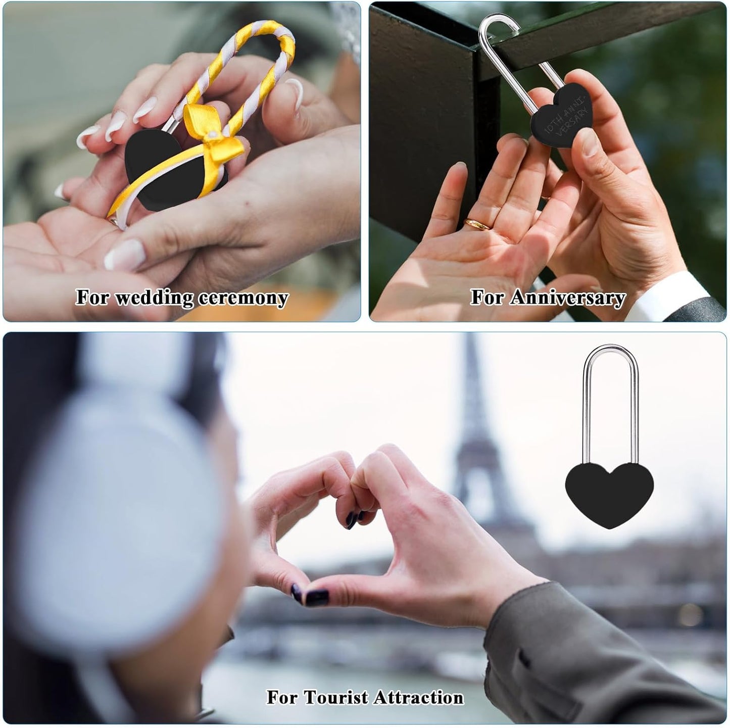 3.5" 50mm Love Lock Heart Padlock,Black Single Heart Wish Lock for Lovers Wedding,Valentines,Anniversary,Travel, Valentines Day, Bridge(NO Key)