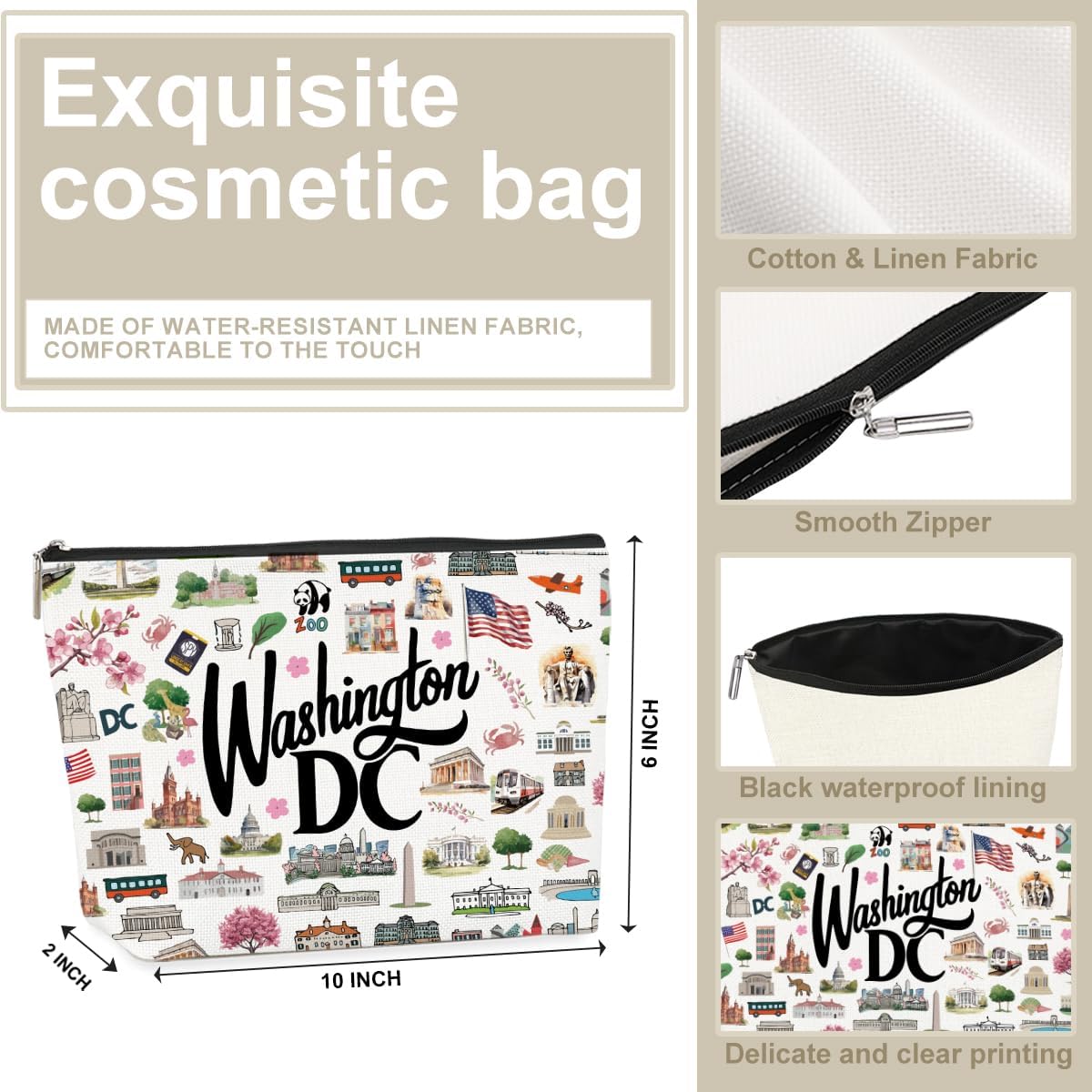 4PCS Washington DC Themed Makeup Bag Washington dc Souvenirs Gift for Women, Best Friend, Sister