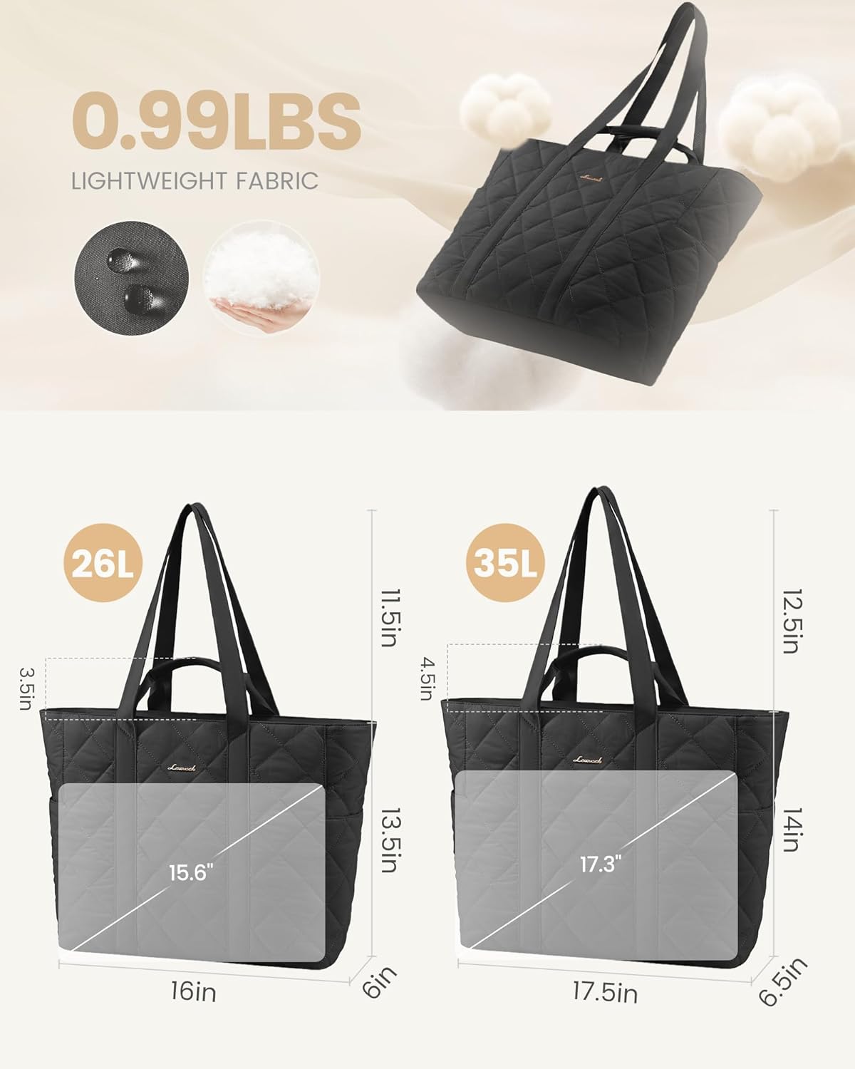 LOVEVOOK Laptop Tote Bag for Women,Quilted Puffer Laptop Bag Purse Computer Travel Work Tote Bags for Women with Zipper
