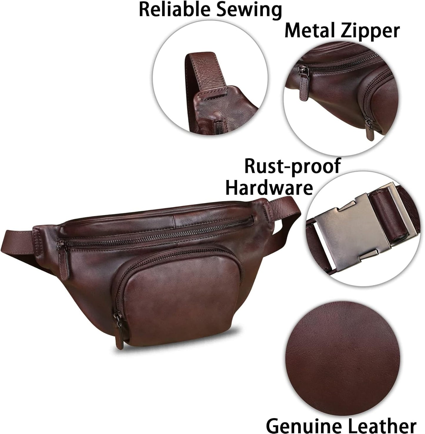 Genuine Leather Fanny Pack for Women and Men Vintage Real Leather Sling Bag Crossbody Bag Fashion Waist Bag Chest Purse (Coffee)