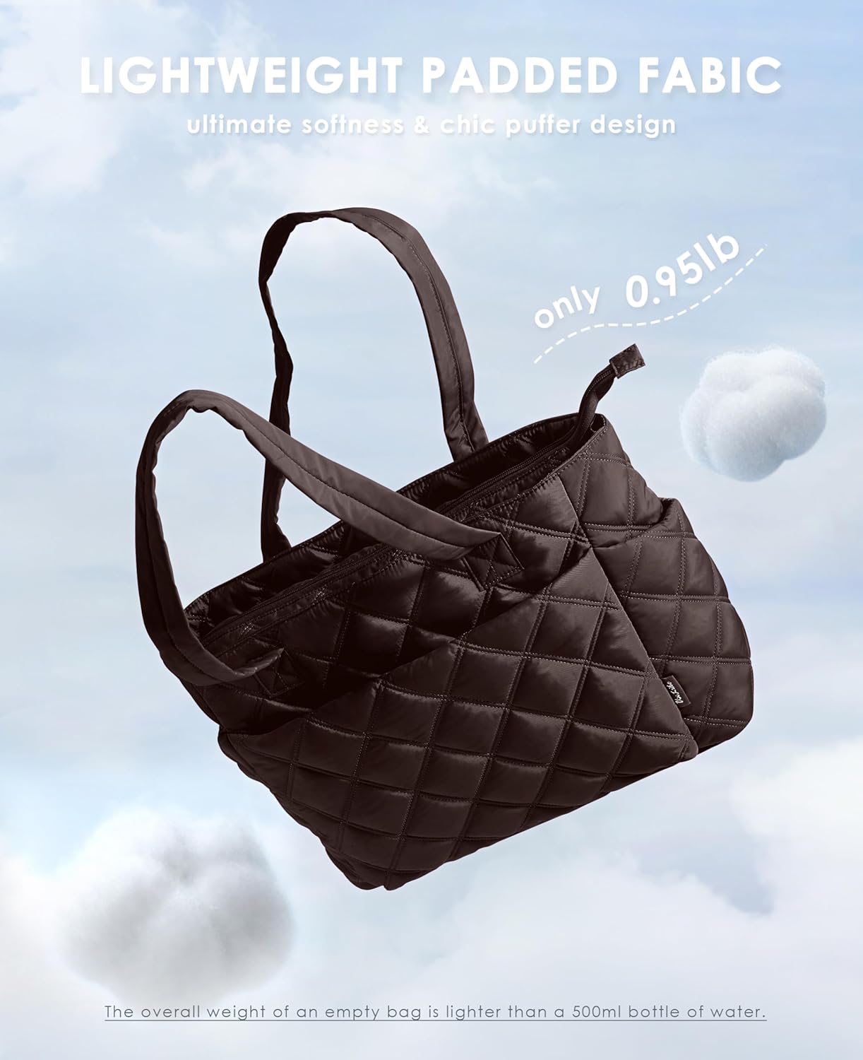 Tote Bag for Women, Lightweight Puffer Tote Work Bags with Compartments for Travel, Quilted Shoulder Bag with Zipper