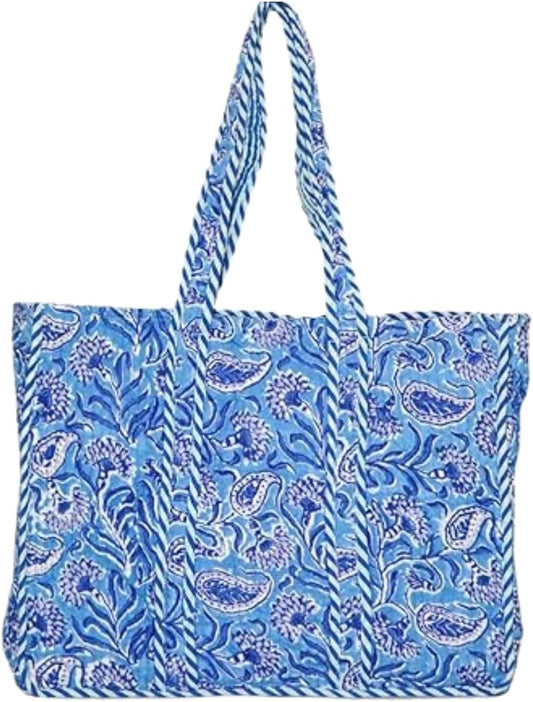 Floral Cotton Tote Bag for Women – Large Reusable Shoulder Bag for Shopping, Grocery, Beach, Travel & Everyday Use