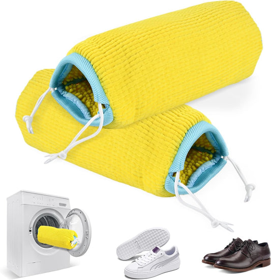 2Pcs Shoe Washing Machine Bag, Reusable Shoe Laundry Bag, Sneaker Washing Machine Bags, Shoe Cleaning Wash Bag with 360° Cleaning Fibers & Adjustable Drawstring, Fits Most Shoes Washer (Yellow)