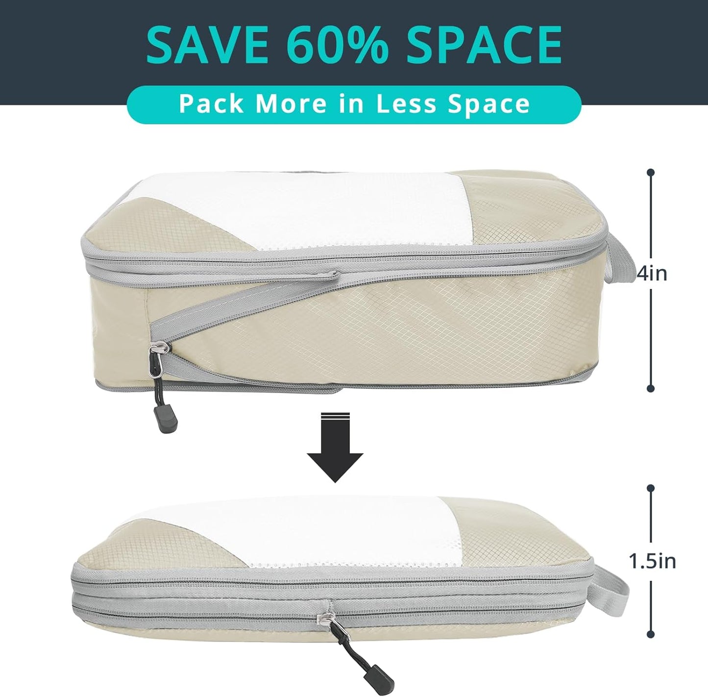 Compression Packing Cubes 6 Set, Compressible Space-Saving Packing Cubes for Travel - Compression