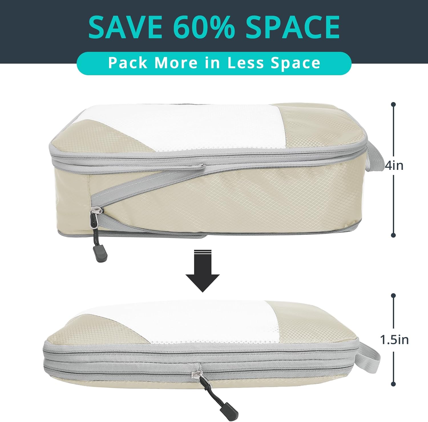 Compression Packing Cubes 6 Set, Compressible Space-Saving Packing Cubes for Travel - Compression