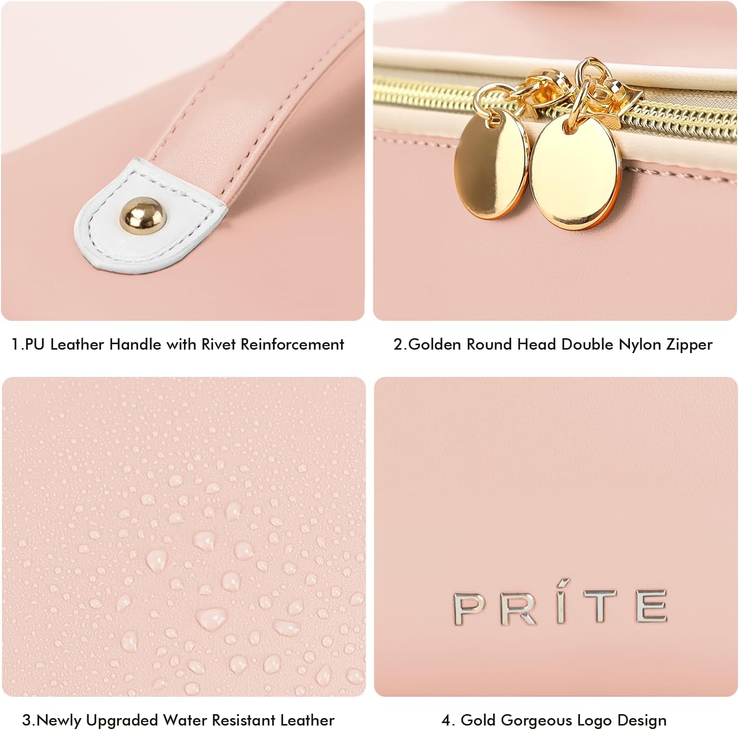 Prite Makeup Bag for Women Travel Waterproof Vegan Leather Cosmetic Bag Open Flat Toiletry Bag With