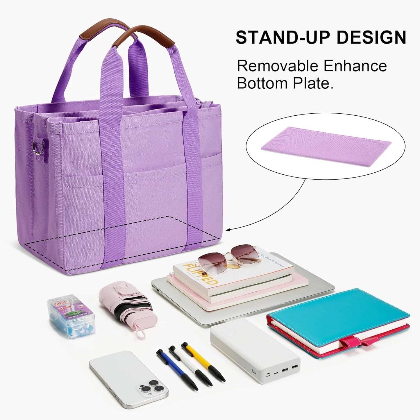 KKXIU Canvas Tote Bag for Women with Zipper and Compartments Crossbody Large Bible Messenger Purse Bag With Pockets