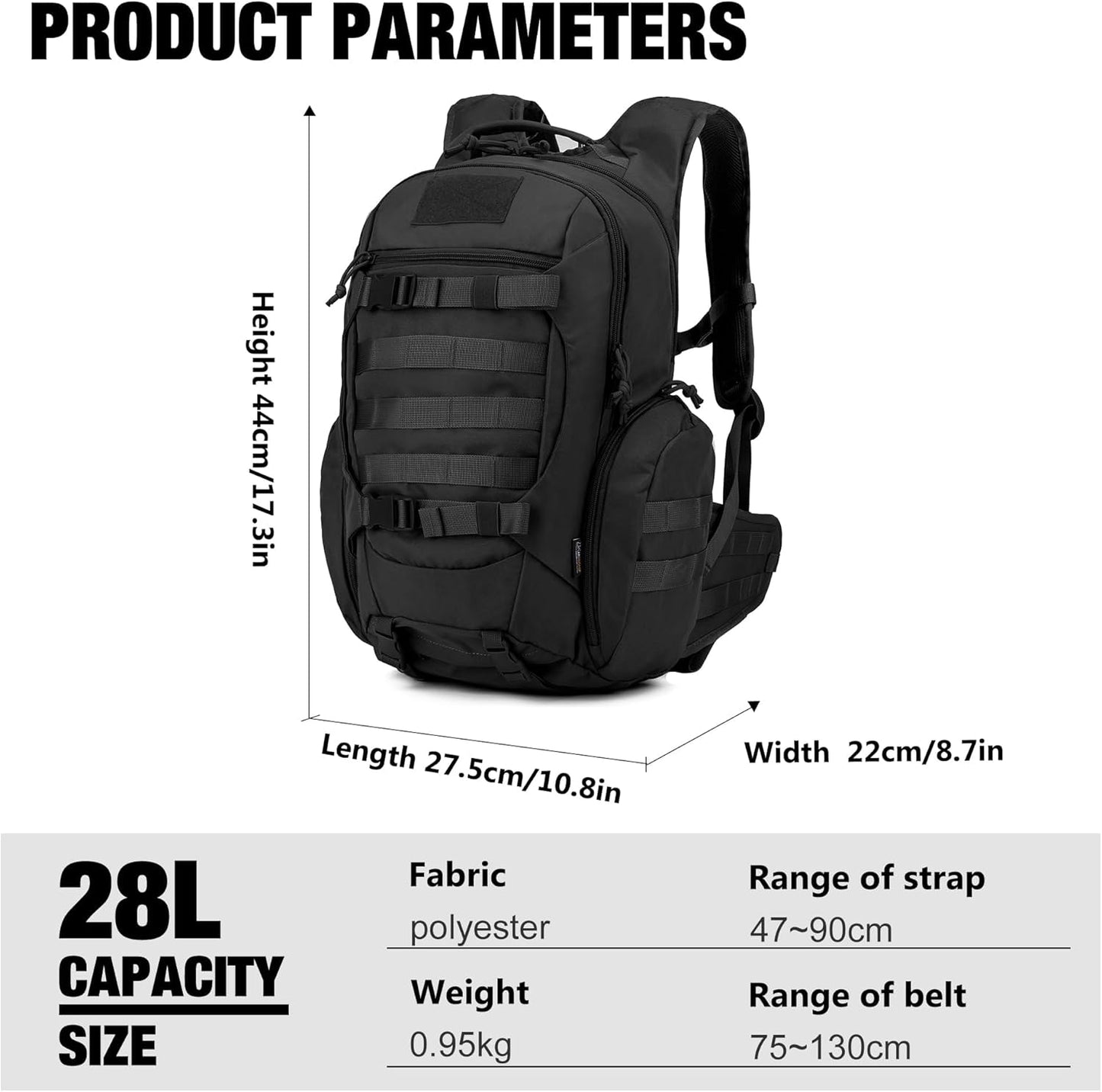Mardingtop Tactical Molle Backpack for Men- 28L EDC Hiking & Motorcycle Backpack