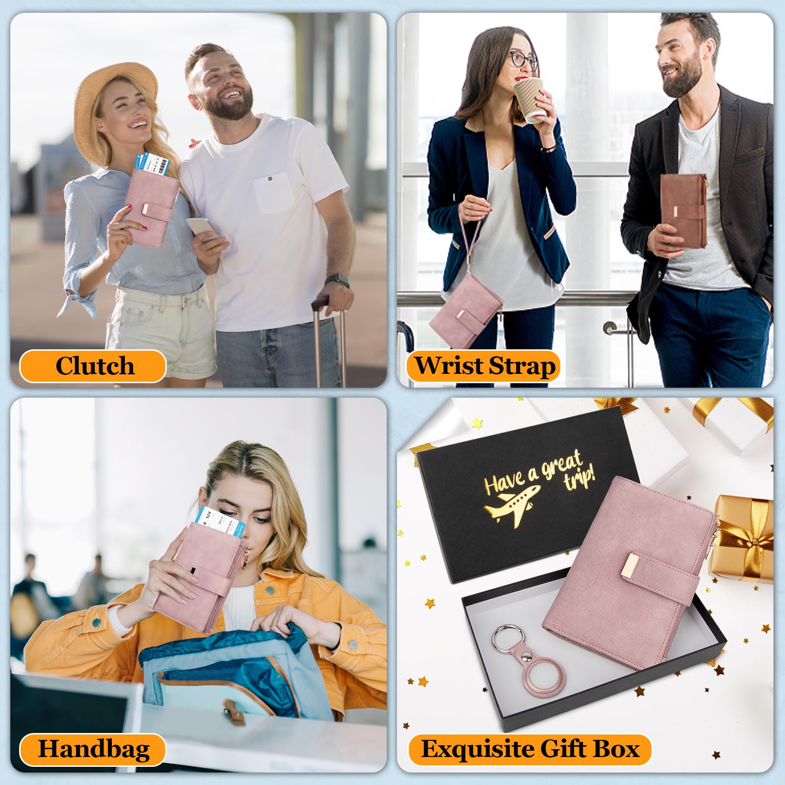 HUANLANG Passport Holder with Airtag for Women/Men, Airtag Passport Wallet for Travel Leather