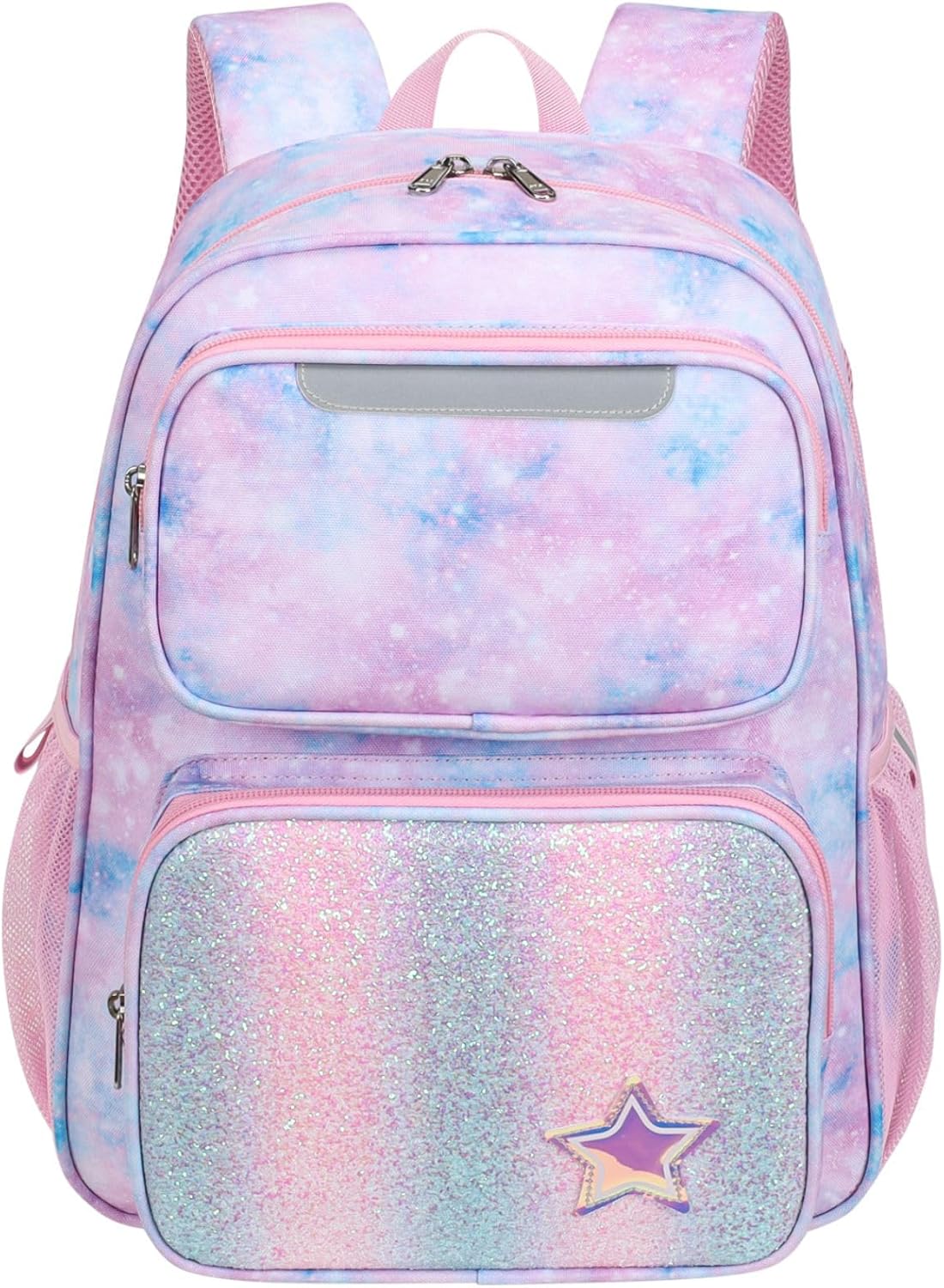Kids Backpack for Girls - 15 Inch Backpack for Kids 3 to 8, Lightweight Bookbag for Preschool Kindergarten Elementary School, Insulated Pocket, Safe Reflective Stripe, Pink Tie-dye