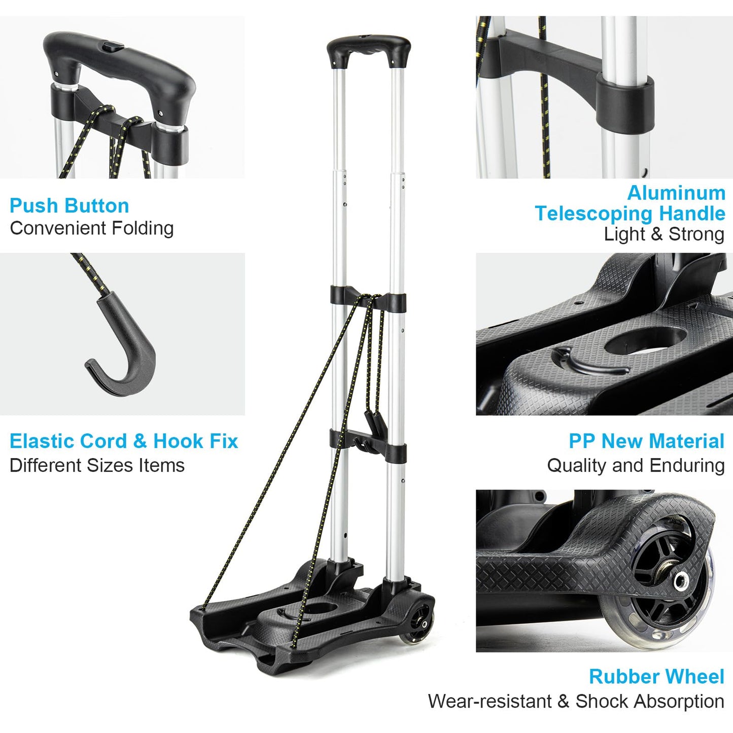 Vsaikeo Small Folding Hand Truck Dolly with 2 Wheels, Foldable Luggage Cart