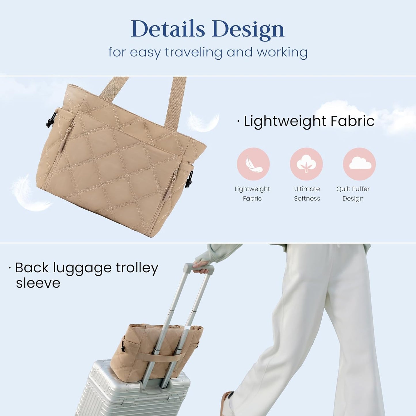 befen Laptop Tote Bag for Women Work, Travel Tote Bags Nurse Puffer Quilted Handbags, Lightweight