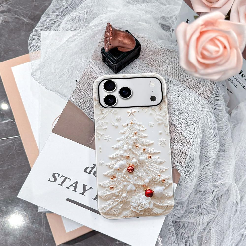 Case for iPhone 17 Pro Max - Slim Fit Anti-Scratch Phone Case for Girl Women - Christmas Tree White (Glossy)
