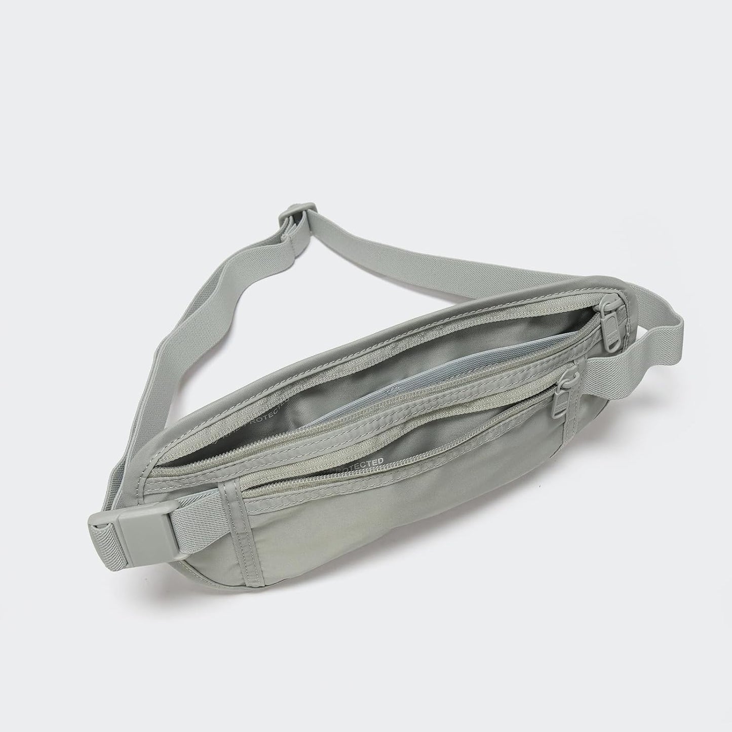 Pander RFID Blocking Travel Money Belt – Hidden Waist Pouch for Passport, Cash, Cards, Slim Belt Bag for Men and Women, Light Grey
