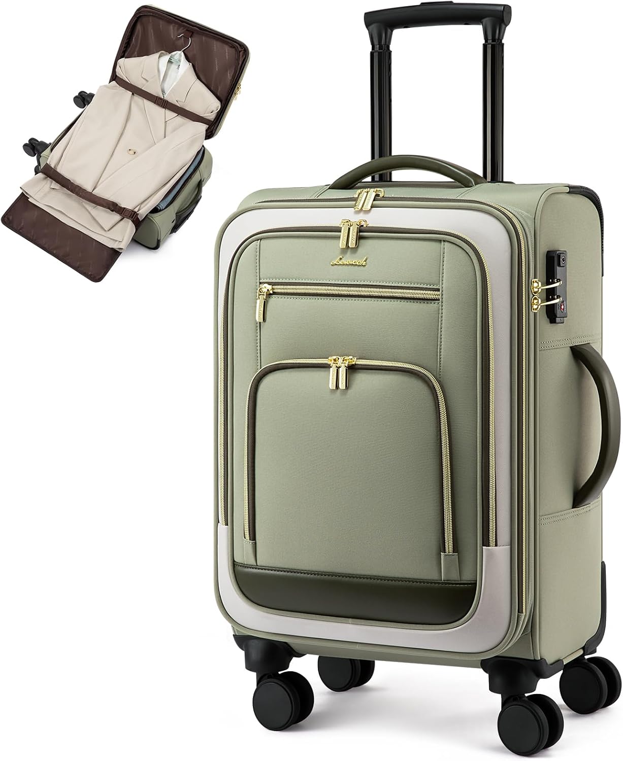 LOVEVOOK Carry on Luggage 22x14x9 Airline Approved with Garment Folder & Spinner Wheels, 22 Inch Large Rolling Carry-on Suitcase, Softside Lightweight Underseat Luggage for Women Travel Overnight, 49L