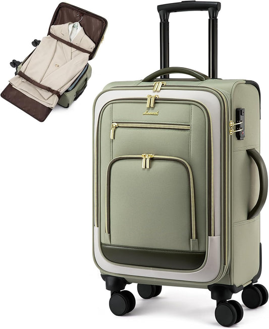LOVEVOOK Carry on Luggage 22x14x9 Airline Approved with Garment Folder & Spinner Wheels, 22 Inch Large Rolling Carry-on Suitcase, Softside Lightweight Underseat Luggage for Women Travel Overnight, 49L