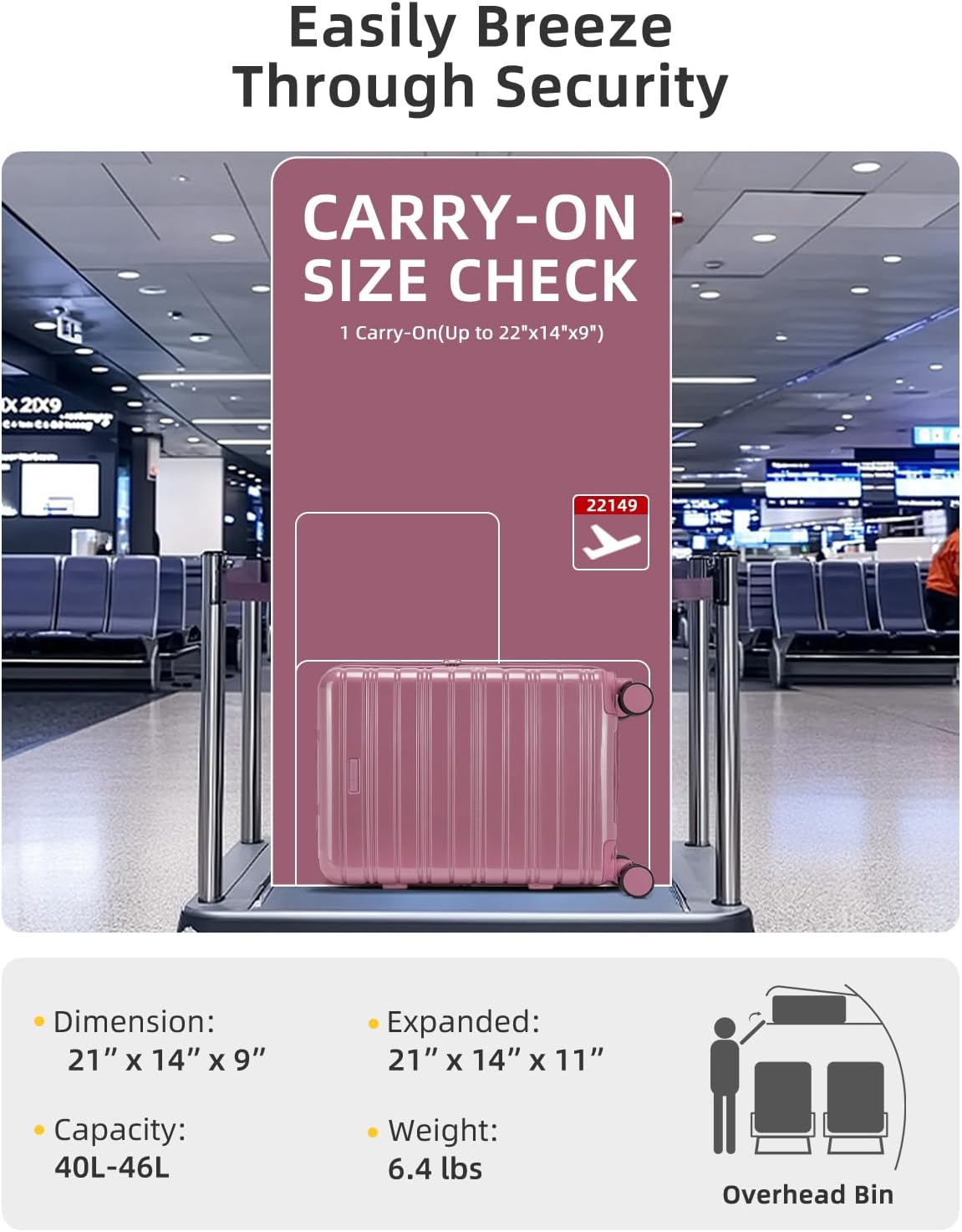 LARVENDER Carry On Luggage 22x14x9 Airline Approved, 20 Inch Expandable PC+ABS Hardside Suitcase Carry On Luggage with Spinner Wheels TSA Lock for Women Men (Silk Rose)