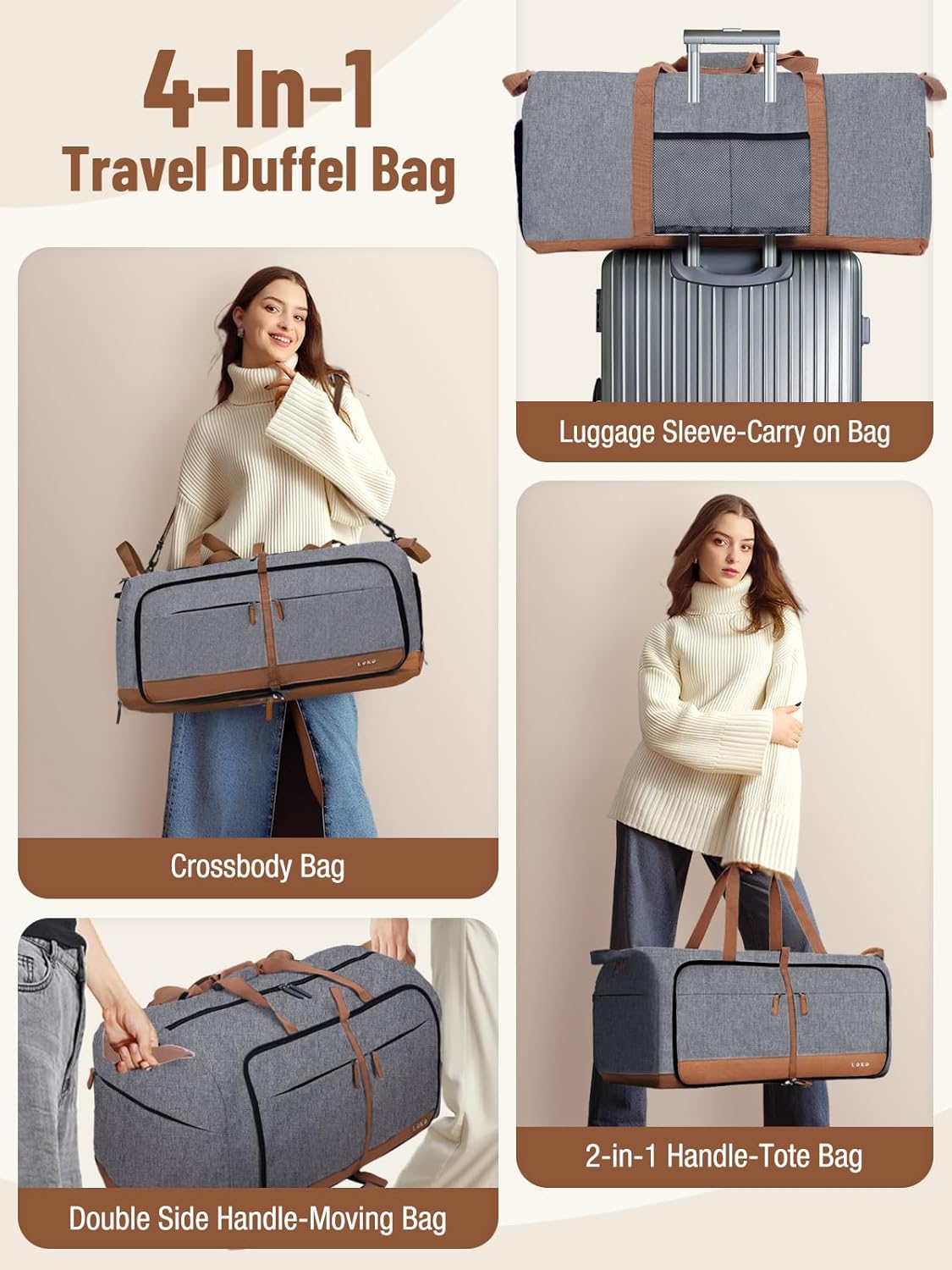 Lekesky Foldable Travel Duffel Bag for Women, 80L Large Duffle Bag with Separate Shoes Compartments