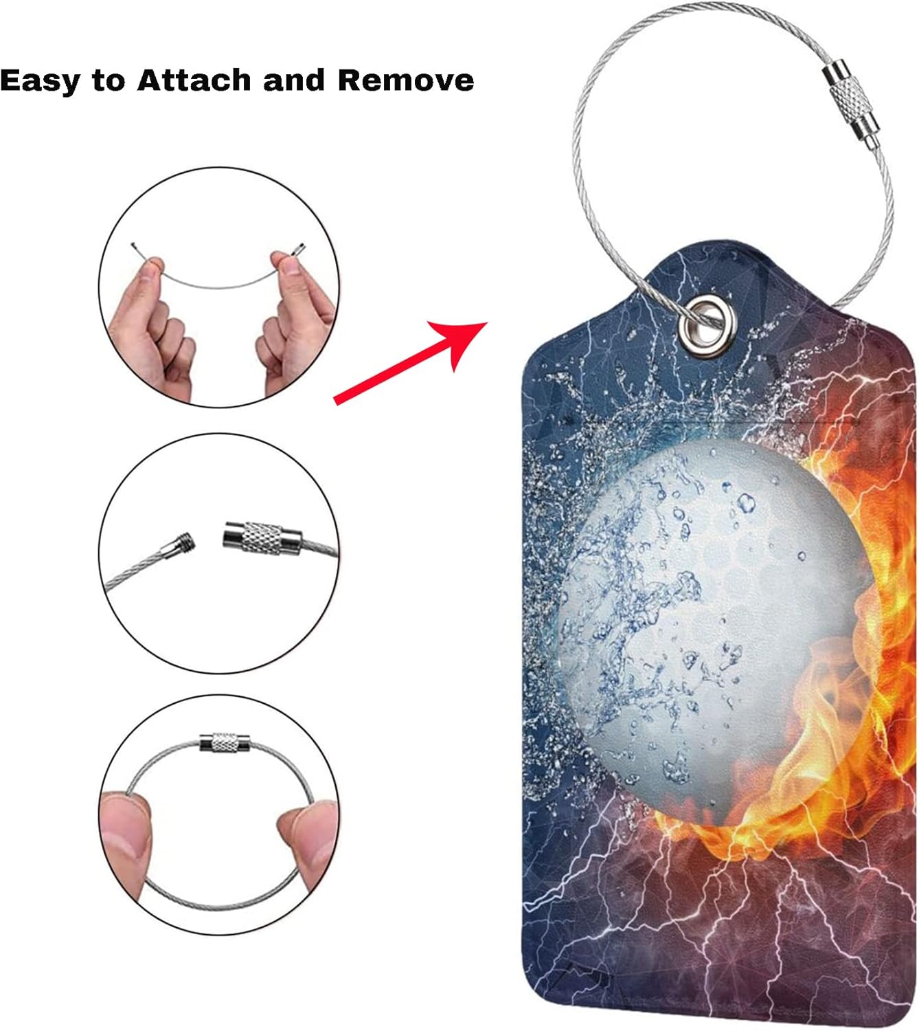 2 Packs Golf Luggage Tags for Men Boys, Sport Luggage Tags for Suitcases, Cool Leather Bag Tag with Water & Fire Background Print for Sport Adults Kids Teens