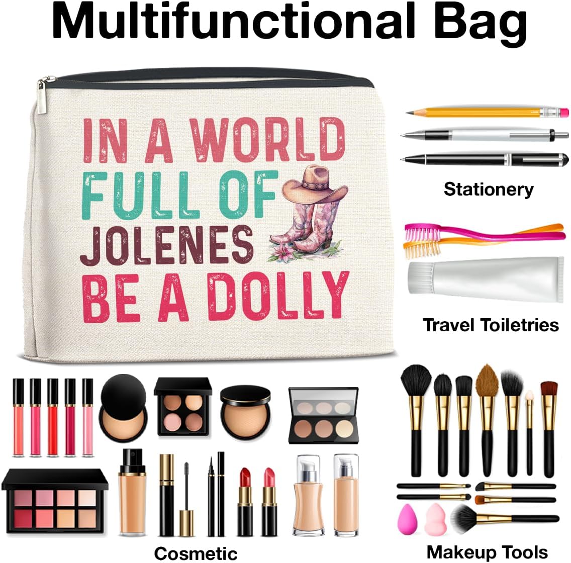 Country Music Lover Gifts Makeup Bag Western Dolly Fans Gifts for Women Sister Friends, in a World