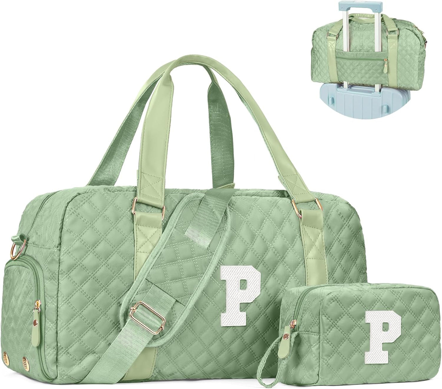 Initial Duffle Bag for Travel Women Girls Gift: Personalized Weekender bags, Dance Cheer bag Sports for Girl, Kid Gymnastics Bags, Birthday Gifts for Women Girls Kids Teens Mom Teacher