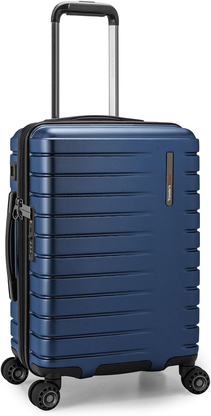 Traveler's Choice Archer Polycarbonate Hardside Spinner Luggage Set, Blue, Carry-On 21-Inch, Tie Down Straps