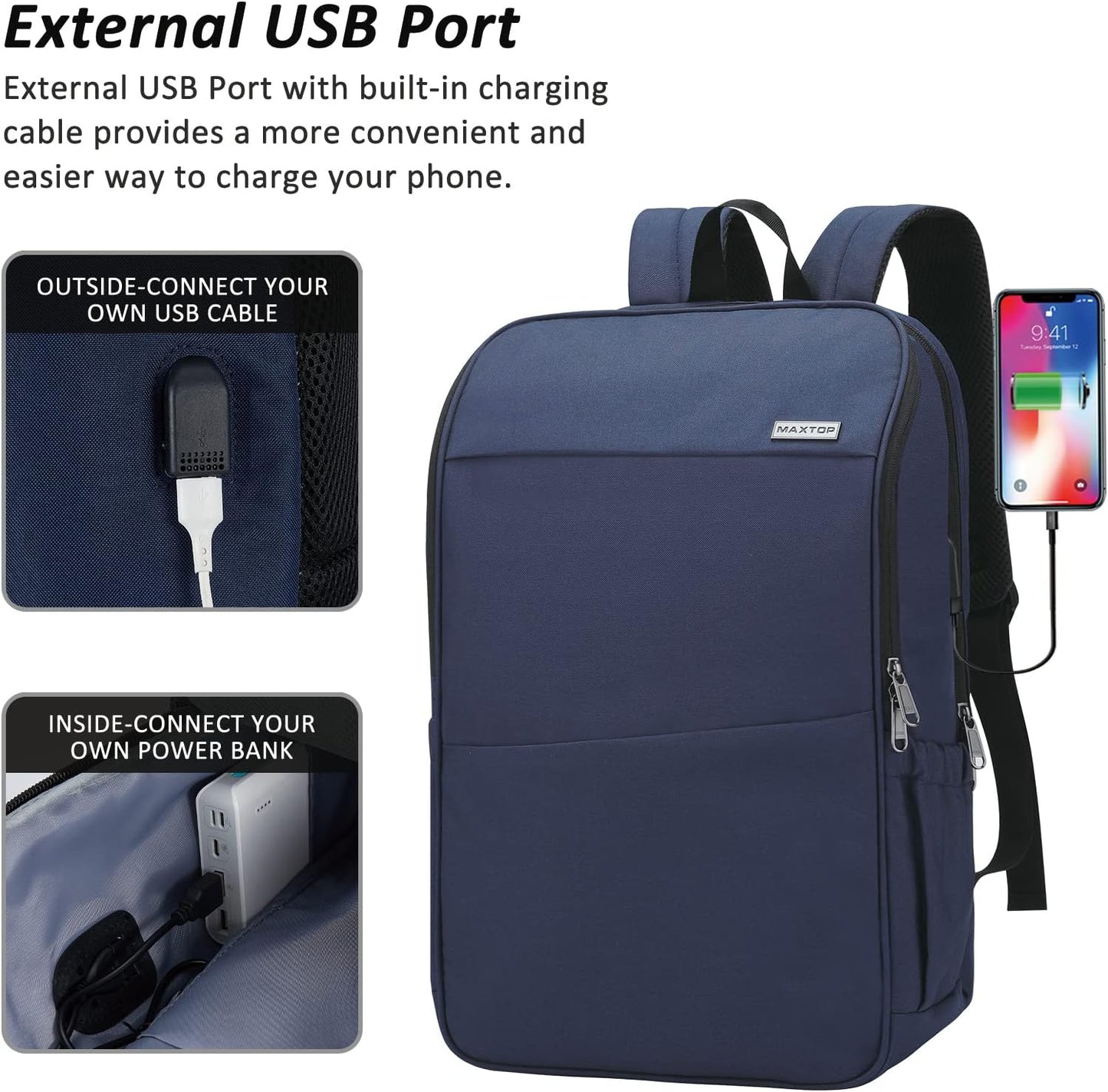 MAXTOP Deep Storage Laptop Backpack with USB Charging Port[Water Resistant] College School Computer Bookbag Fits 17 Inch Laptop