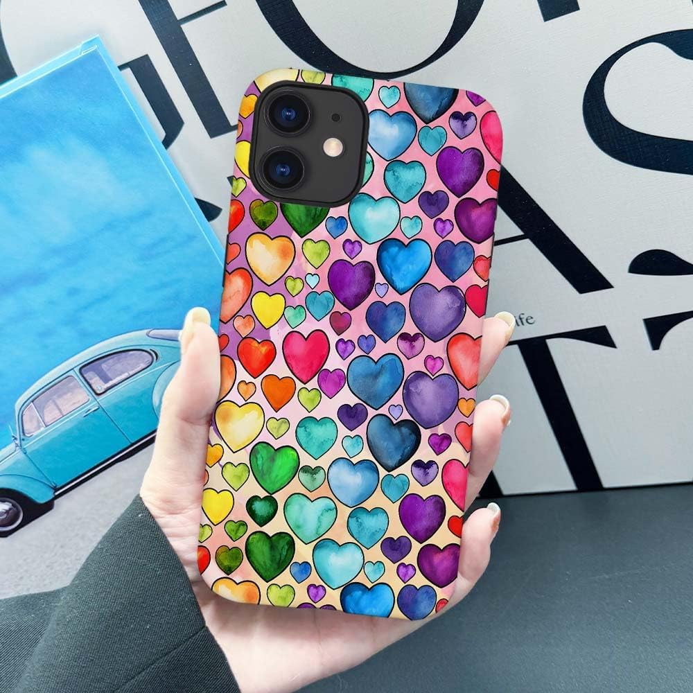 SEized Case Compatible with for iPhone 11,Colorful Heart Lovely Cute Pink Phone Case for Girl Women Boy Men,Durable Protection Case for iPhone 11
