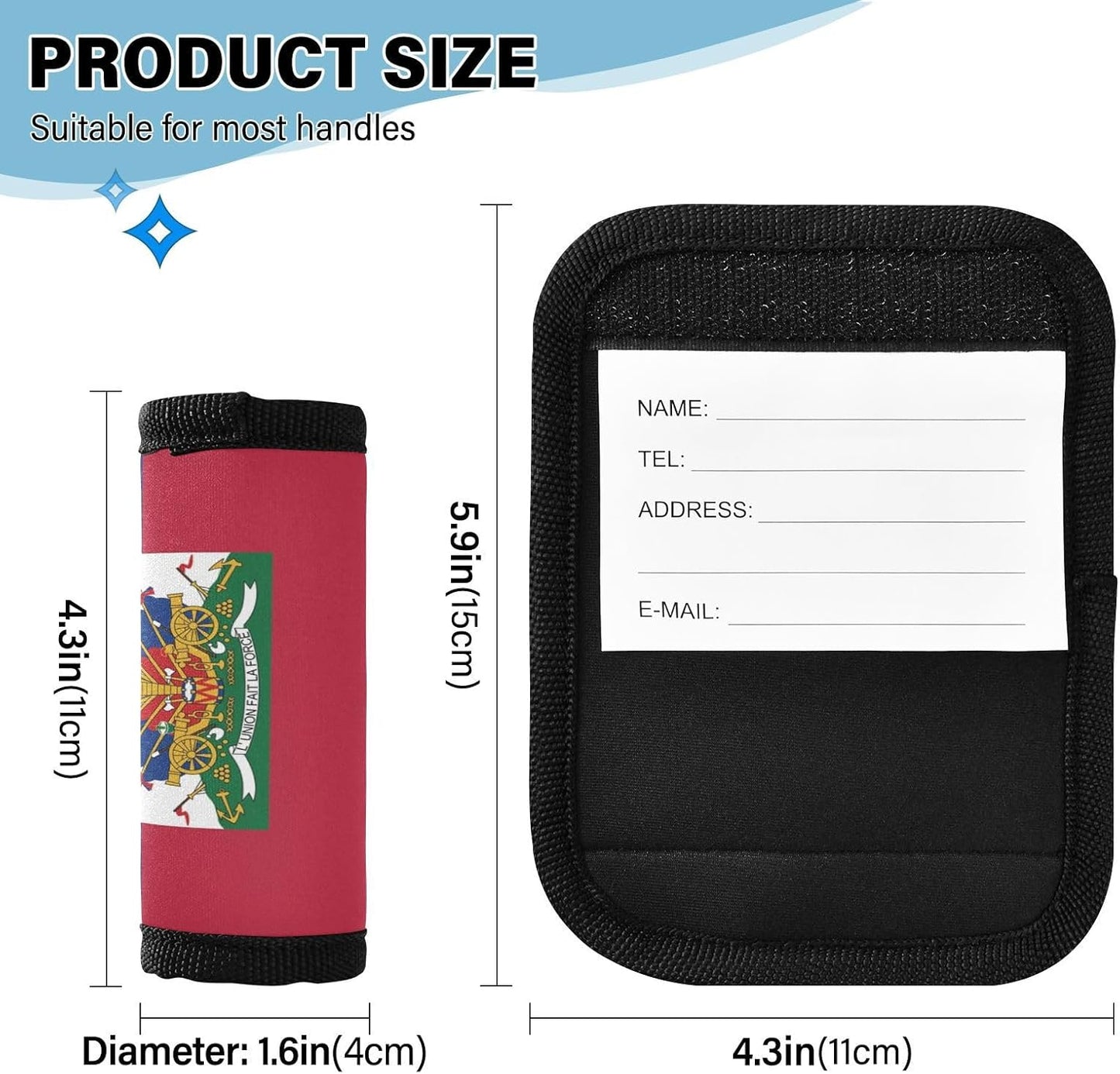 Hayti Flag 2 Pack Luggage Handle Wrap for Suitcase Luggage Identifier Travel Tags Handle Protection Sleeve Cover