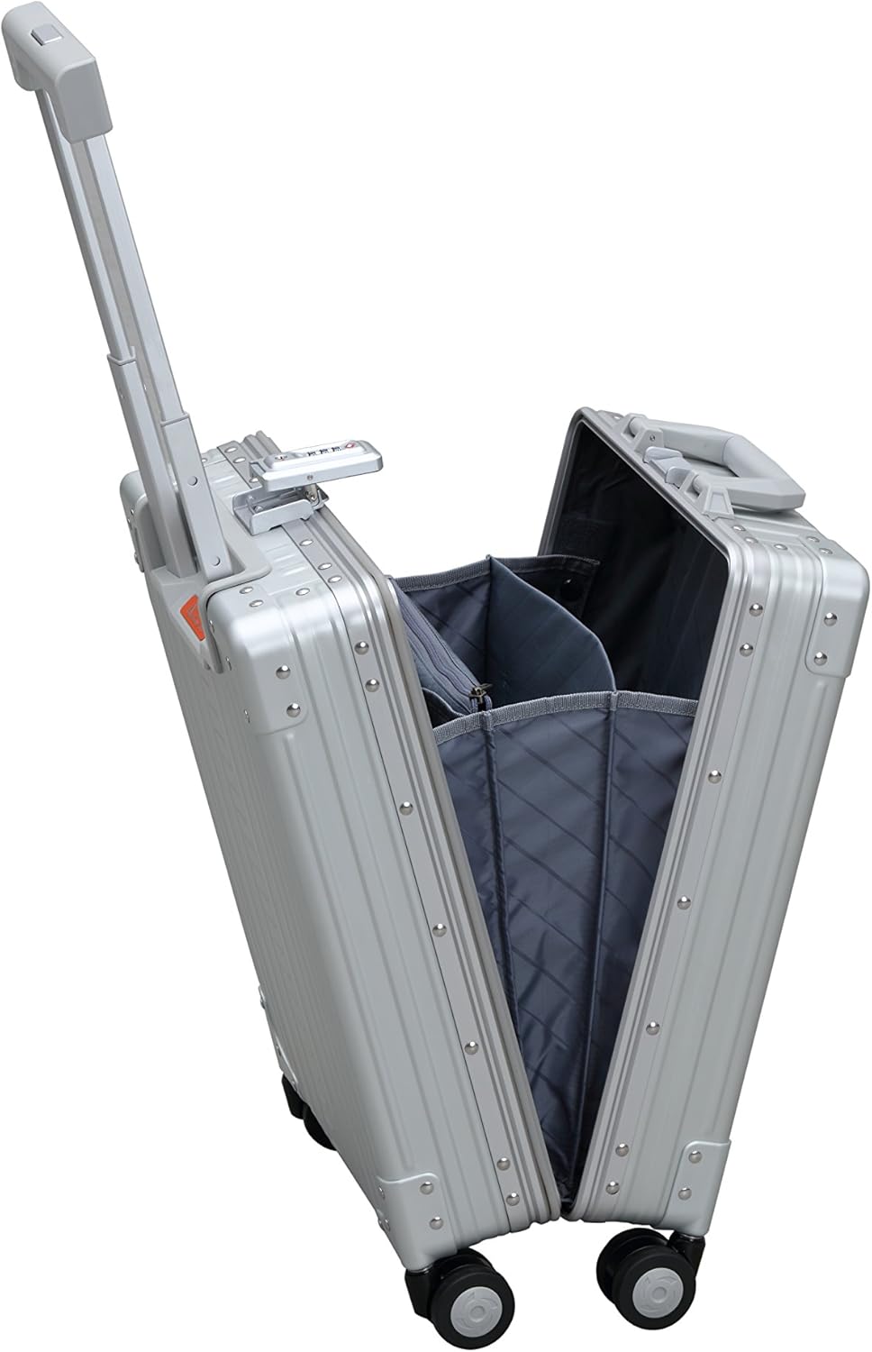 All Aluminum Lightweight 20" Business Laptop Briefcase - Vertical Open Carry-On, TSA Approved Suitcase, Four 360° spinner wheels, Compartment, Hard Side Cabin Bag for Travel & Business (Platinum)