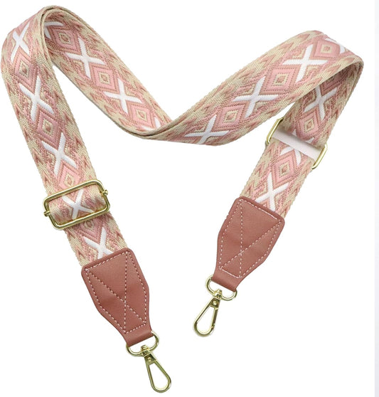 Adjustable Rose Purse Strap with Brown Leather End - 1.5" Wide Handbags, Camera, Guitar, Phone & Crossbody Bag Replacement Shoulder Straps(Gold Hardware)