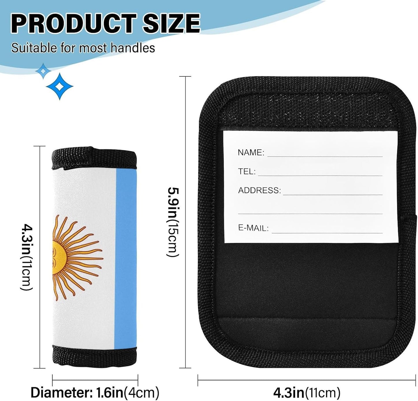 Argentina Flag 2 Pack Luggage Handle Wrap for Suitcase Luggage Identifier Travel Tags Handle Protection Sleeve Cover
