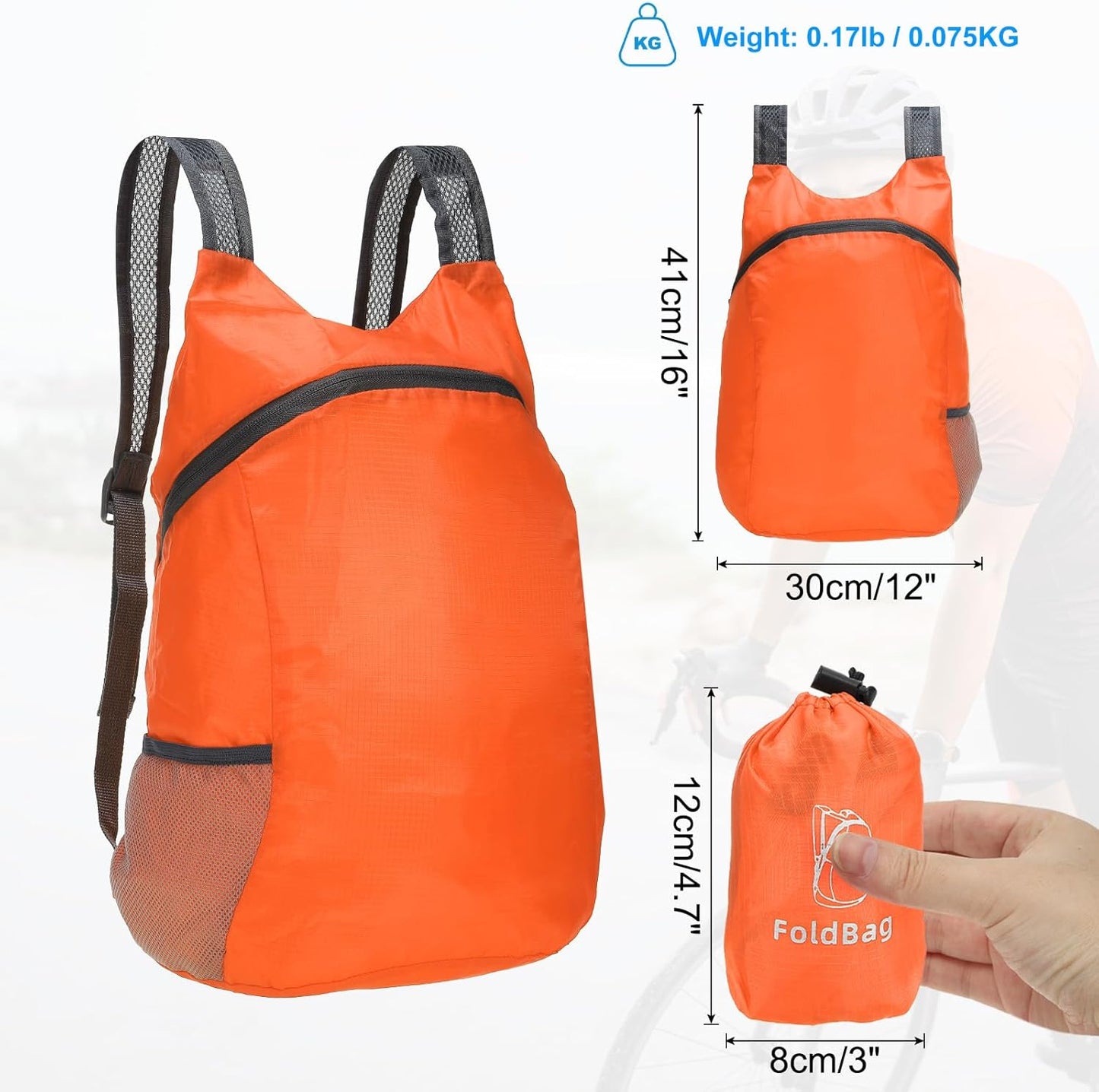PATIKIL Hiking Backpack, 15L-20L Packable Lightweight Backpack Daypack Small Foldable Outdoor Camping Cycling Backpacking Shoulder Bag, Orange