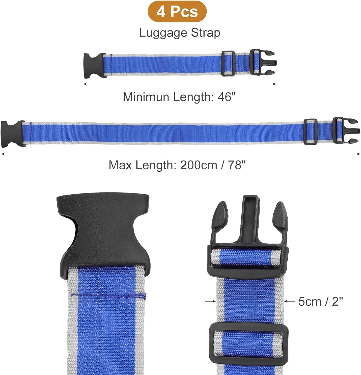 MECCANIXITY Luggage Straps with Quick-Release Buckle Adjustable Suitcase Belt Strap for Suitcase Briefcase Backpack Travel, Gray-Blue, Pack of 4