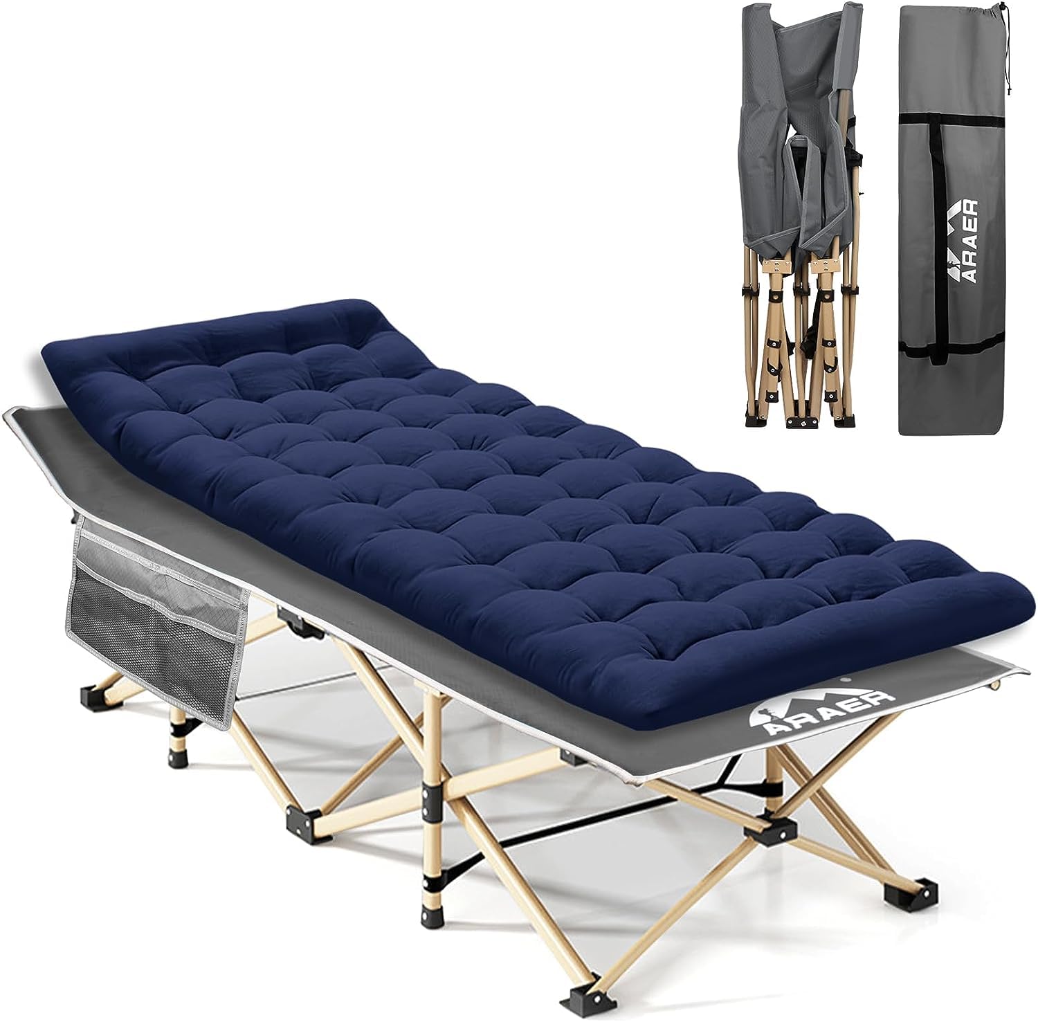 ARAER Camping Cot with Mattress 450LBS Portable Folding Outdoor Bed with Carry Bag for Adults Kids