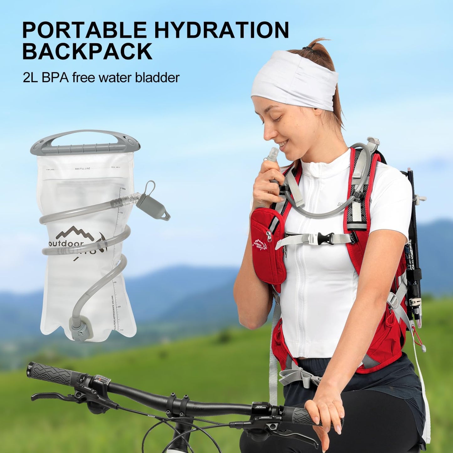 Hydration Pack,20L Hydration Backpack, Hiking Internal Frame Backpacks with 2L Hydration Water Bladder and Rain Cover, for Cycling,Camping, Hunting,Ski, Snow for Men, Women (red)