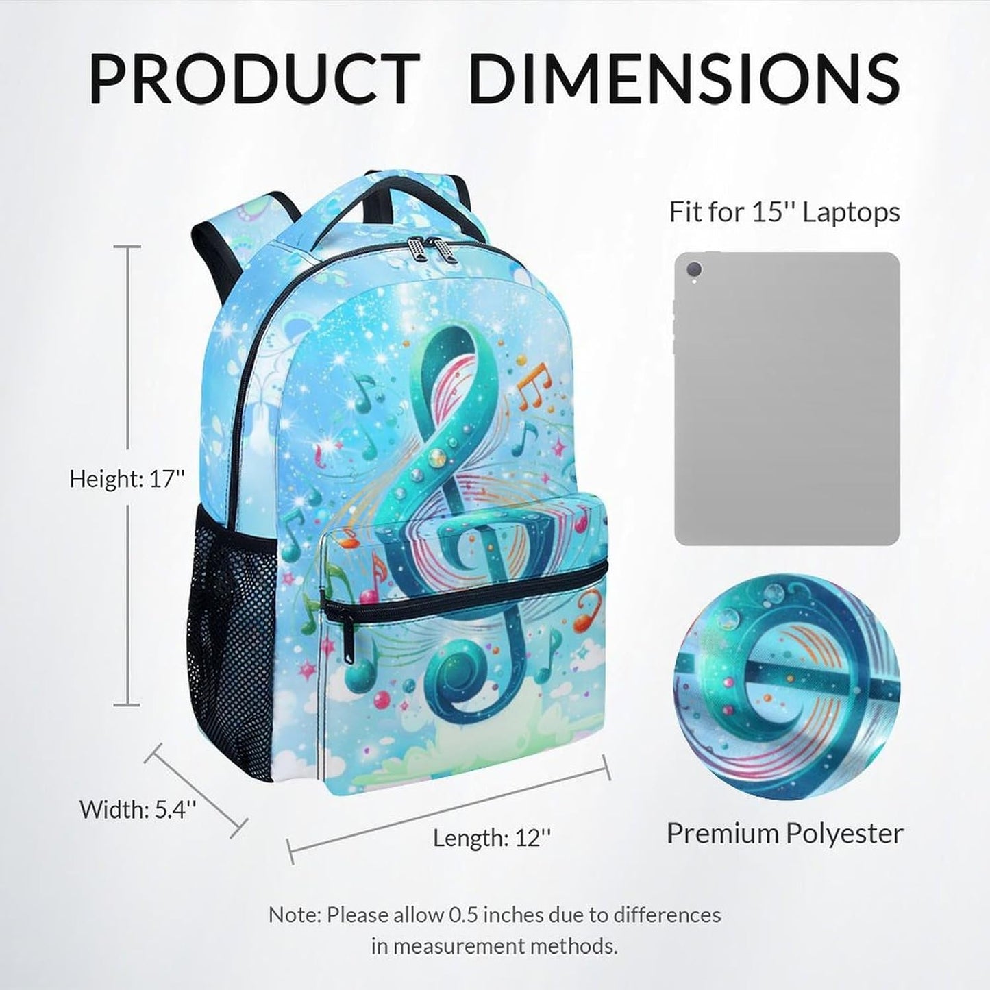 Backpack for Girls - School Bag for Kids & Music Lovers - School Back Pack with Large Capacity - 17 Inch Aesthetic Schoolbag for Primary Preschool