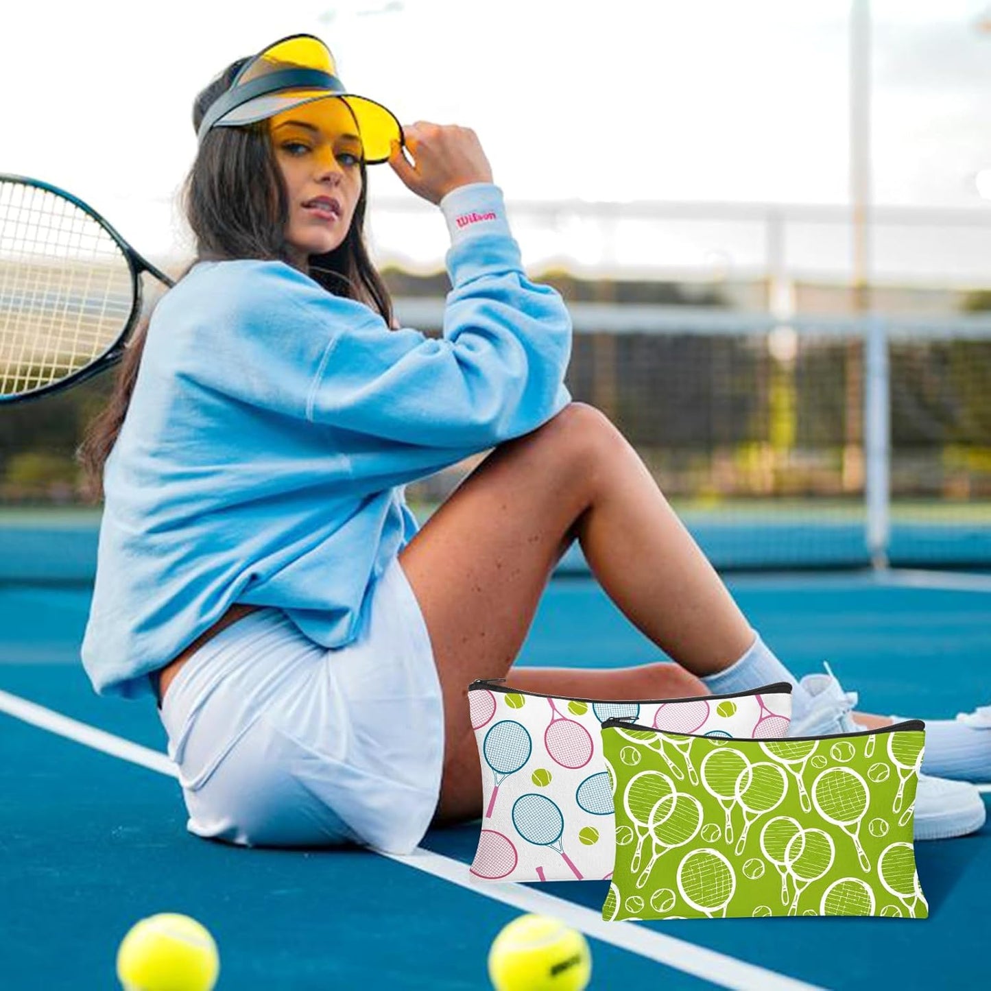 30Pcs Tennis Makeup Bag Tennis Gifts for Women Canvas Cosmetic Bags with Zipper Inspirational Travel Toiletry Pouch Tennis Accessories for Sports Lover Players Coach Christmas Team Gift