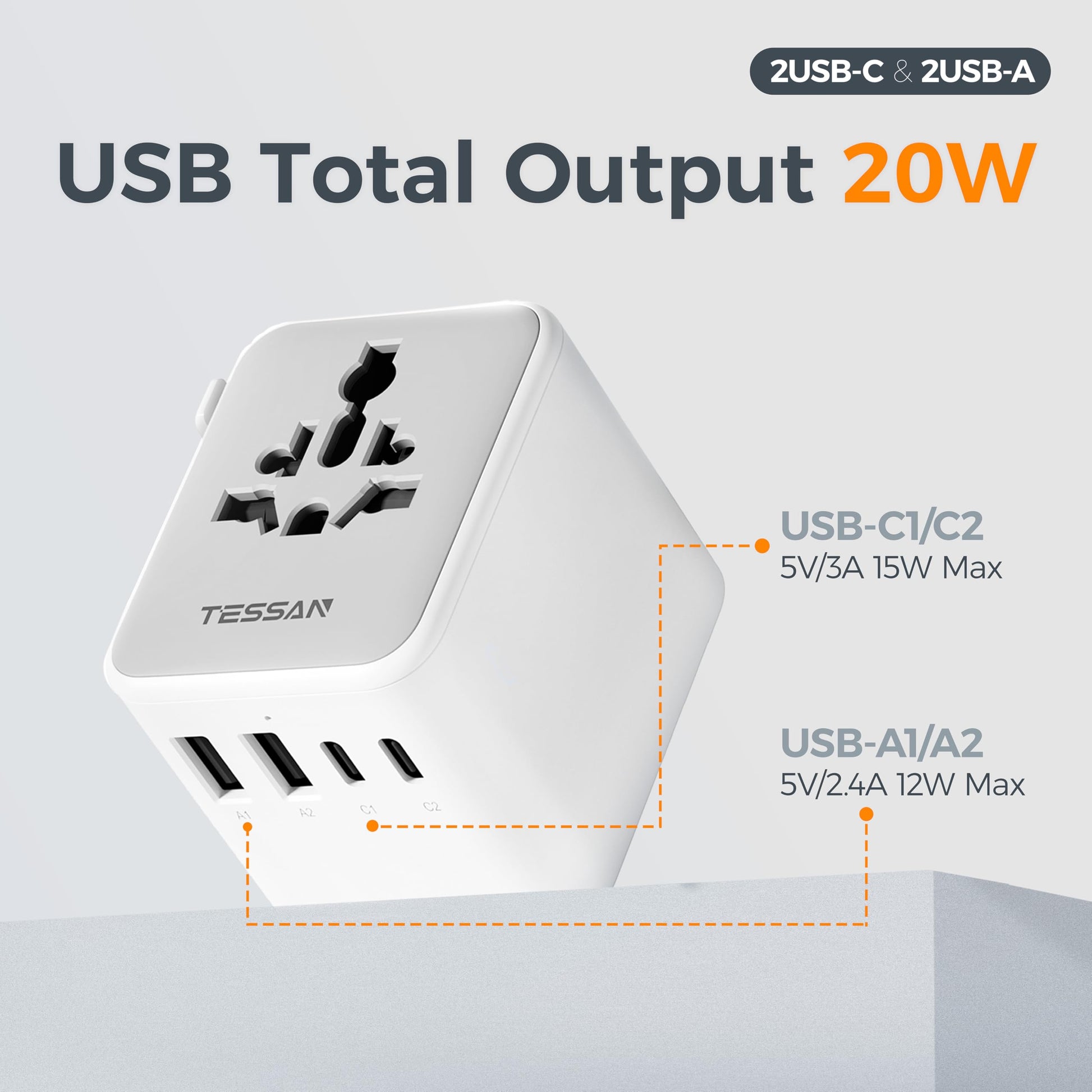 TESSAN Universal Travel Adapter, International Power Adapter