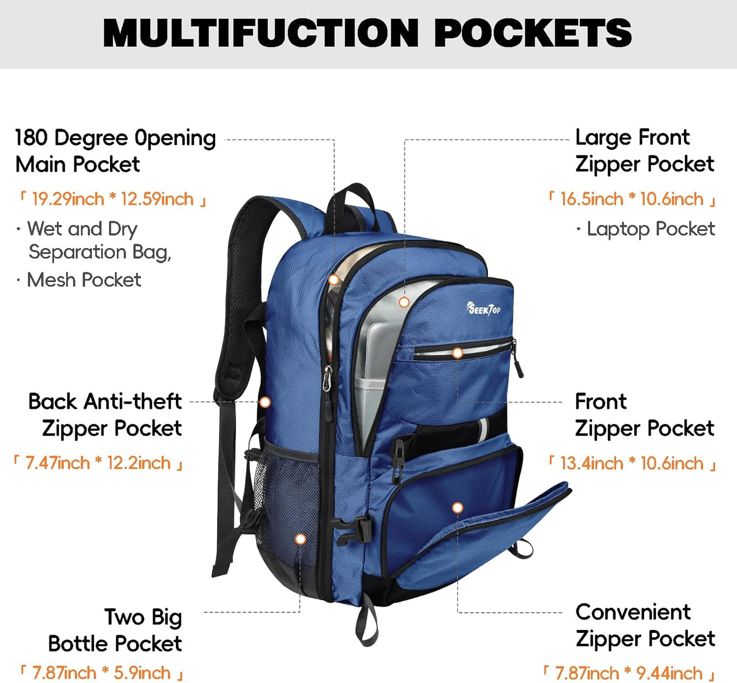 Seektop 40L Foldable Hiking Backpack for Women Men Lightweight Packable Travel Backpack Carry on