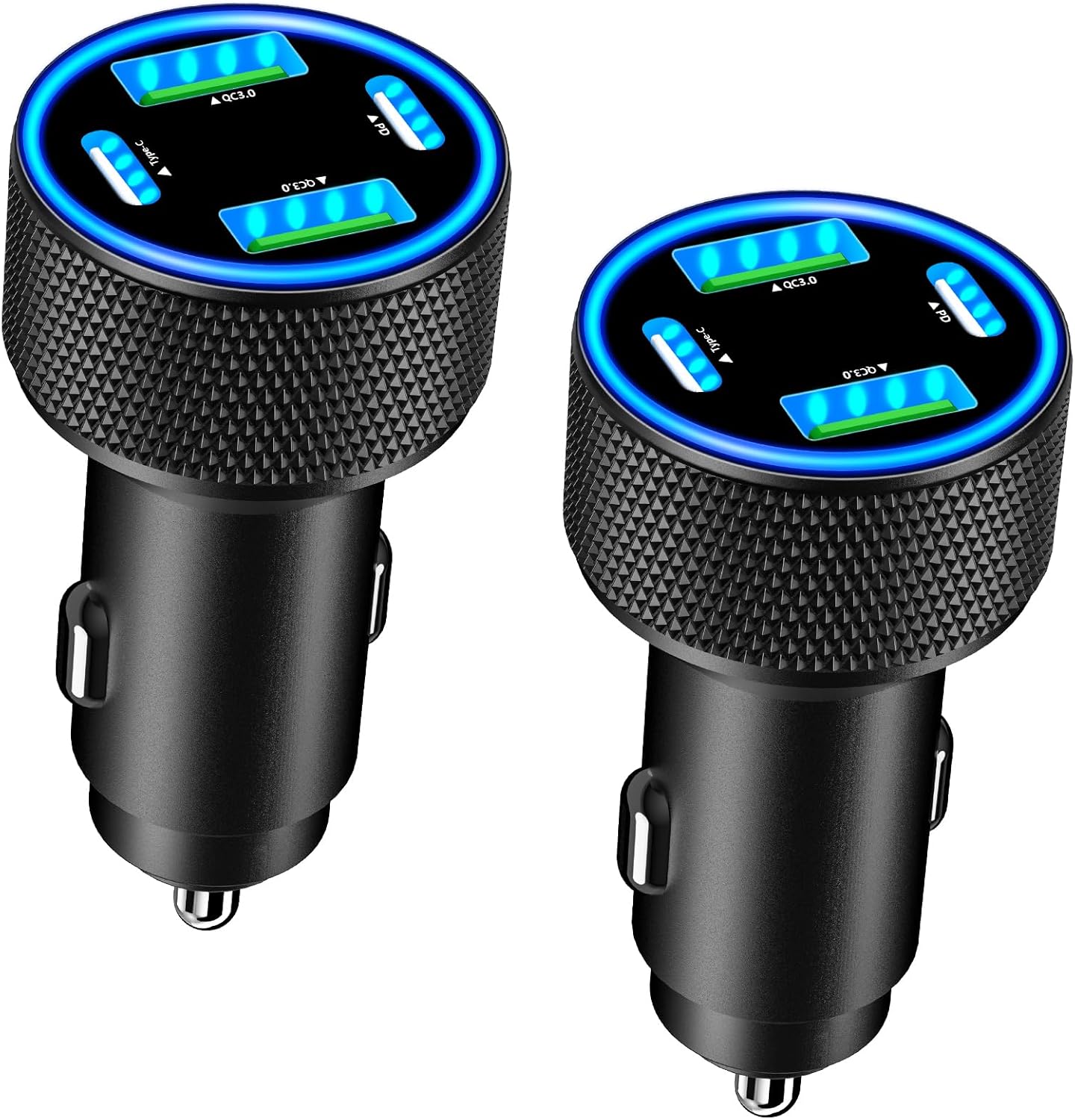 USB C Car Charger, KYOHAYA 2Pack 90W 4-Port Dual USB-C & USB-A Car Power Cigarette Lighter PD/QC3.0 Type C Car Carplay Charger Fast Charging for iPhone 17 17 Pro 16 15 14 13 12 11/Galaxy S25 S24/Pixel