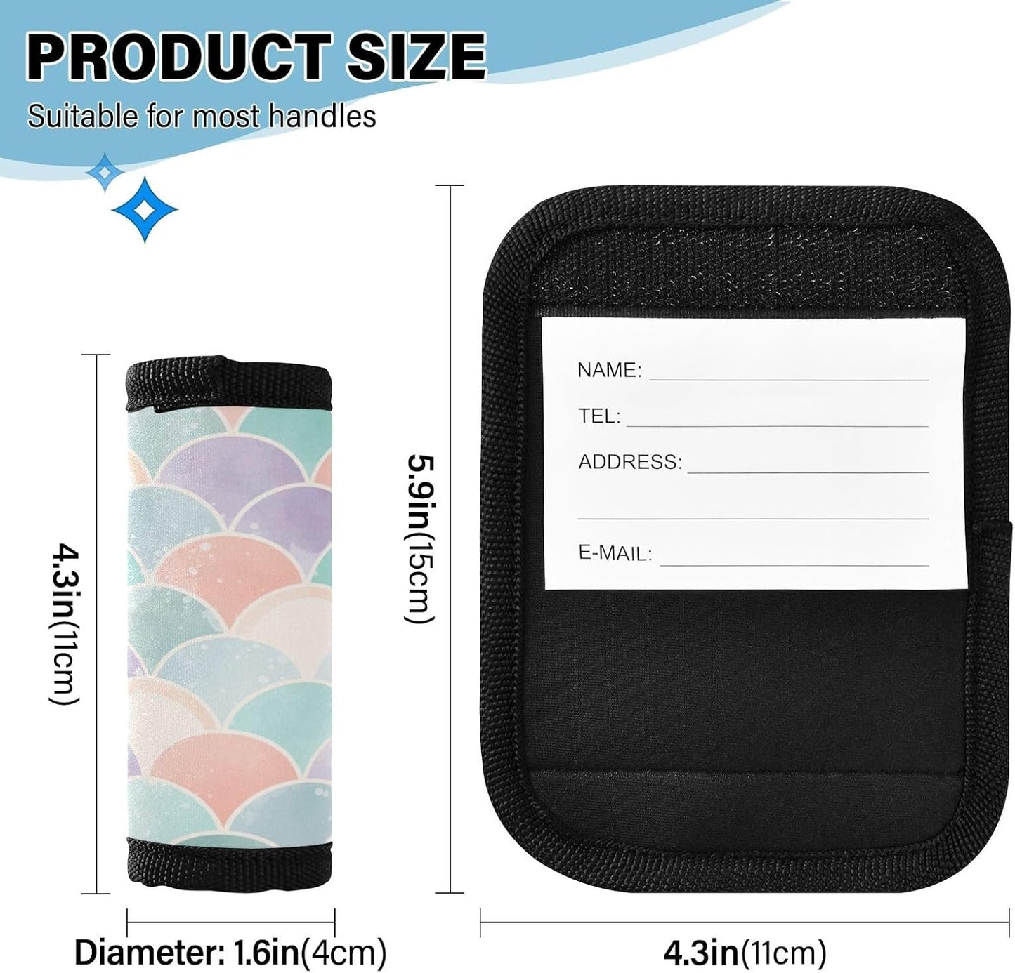 4 PC Luggage Handle Wrap Luggage Handle Covers Tags for Suitcase Bags Travel Luggage Handle Identifier Gripper Watercolor Geometric