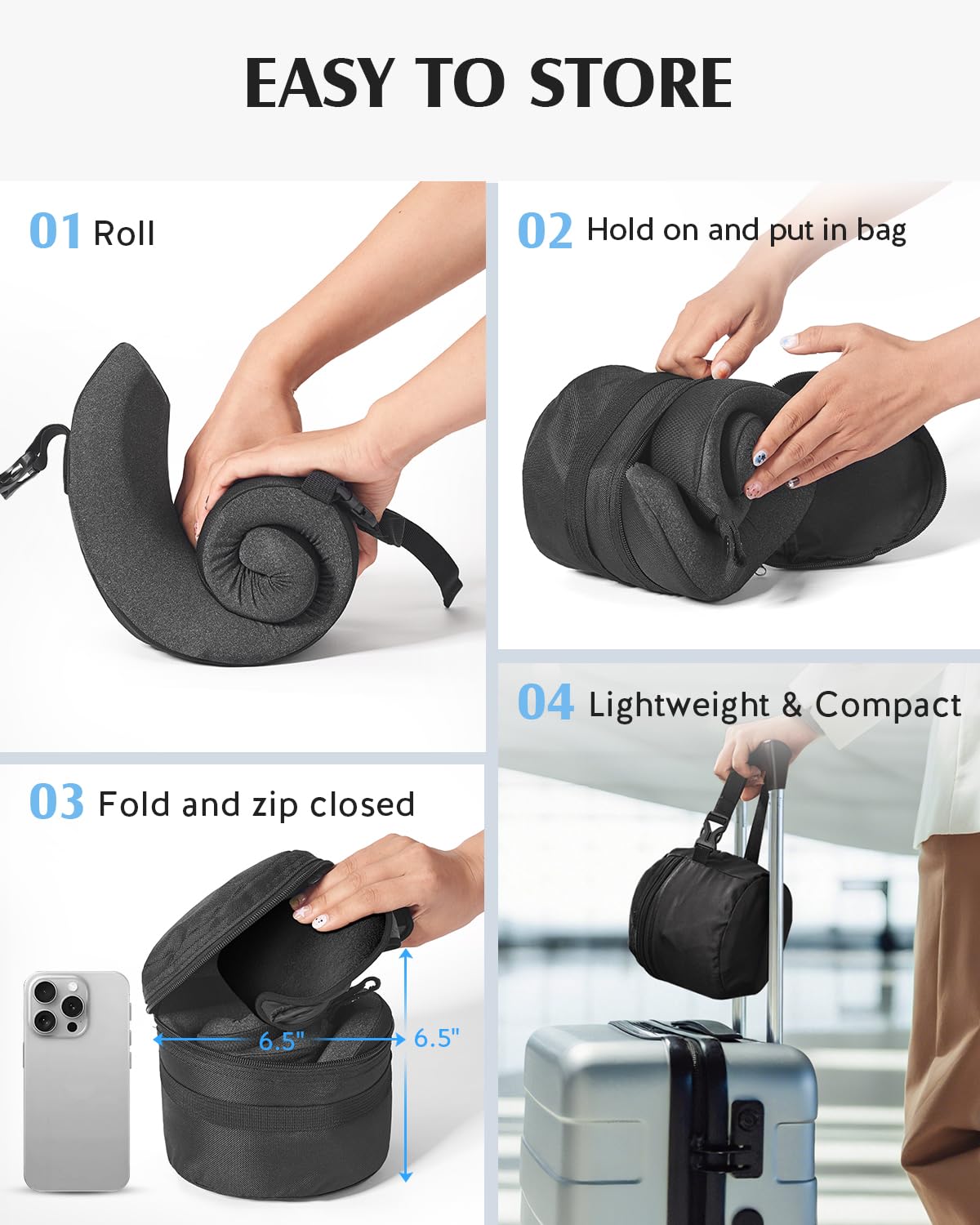 YFONG Travel Pillow with Head Support & Sleep Mask for Long Flights, Black