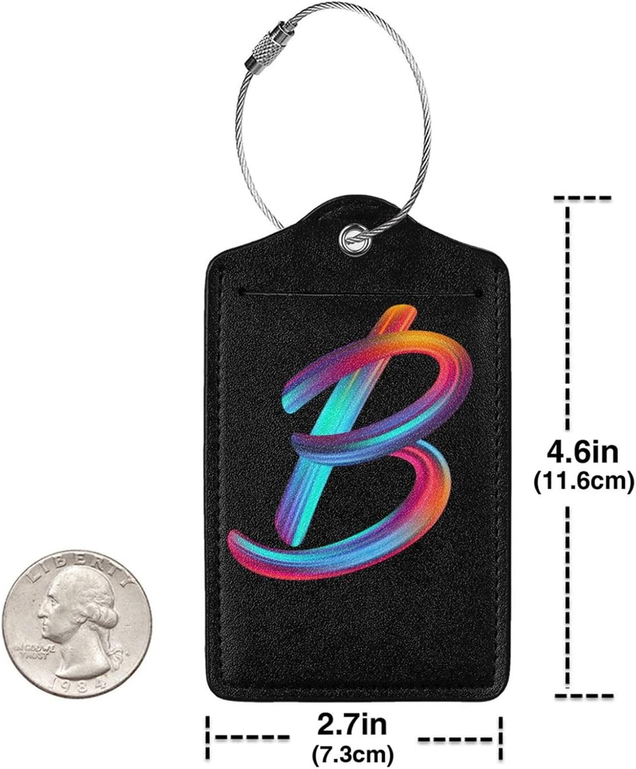 2 Pack Initial Luggage Tags for Suitcase, Colorful Letter Design Cruise Name Bag Tags, Novelty Baggage Identifiers with Full Privacy Cover, Leather ID Label for Women Men Kids Travel, Rainbow Letter B