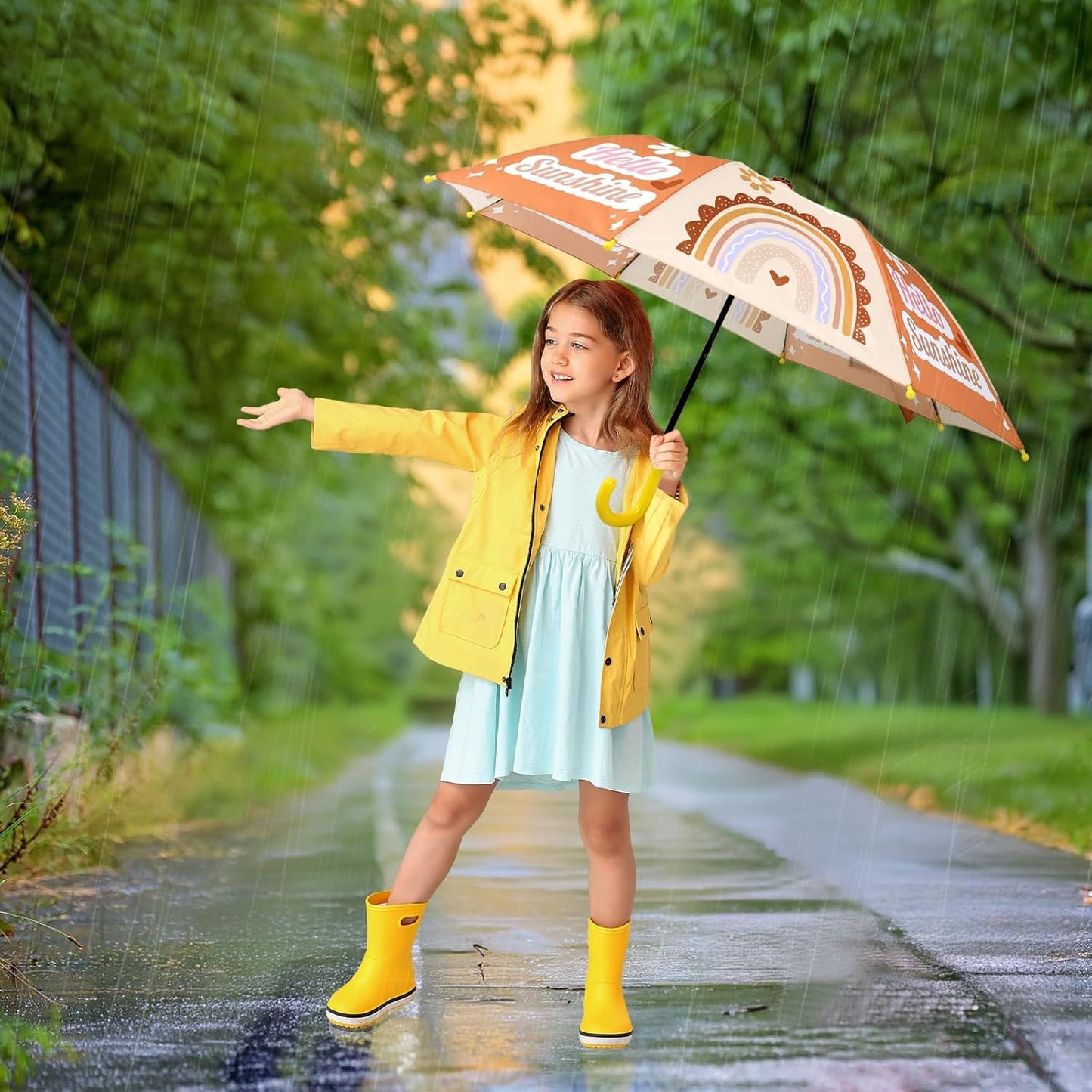 Kids Umbrella, Safety Windproof Umbrella with Easy-Grip Hook Handle for Toddler Girls and Boys