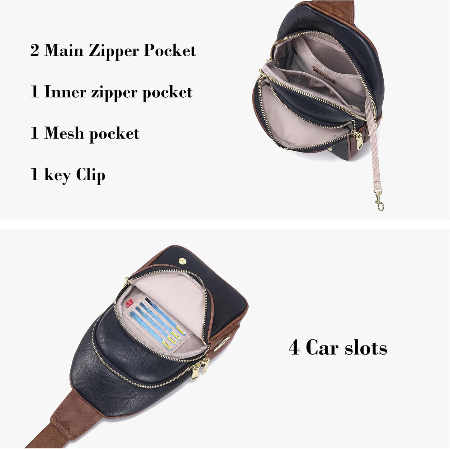 INICAT Crossbody Sling Bags Travel Cross Body Purses Faux Leather Fanny Packs Chest Bag for Women