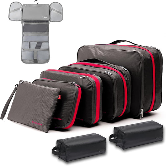 Bee Nesting BeeNesting Waterproof Compression Packing Cubes 5/6/8 sets, Large Travel Packing organizers for Carry on Luggage, 2 Sides Expandable Storage Bags